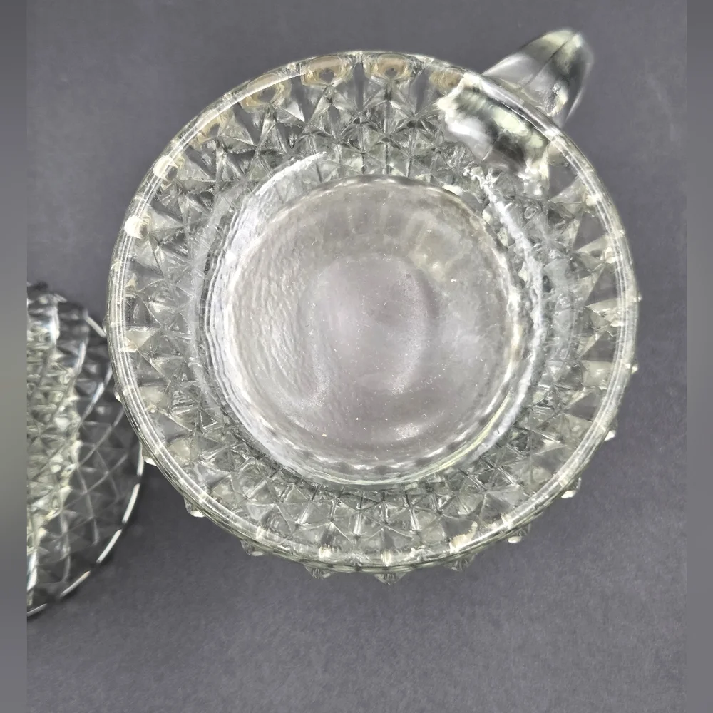 Indiana Glass Diamond Point‎ Handled Coffee Mug Clear Cup Beer Set of 2